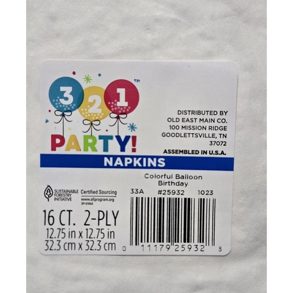 3-2-1 Party! Happy Birthday Colorful Balloons Napkin Bundle Lot Of 4- 16ct Packs